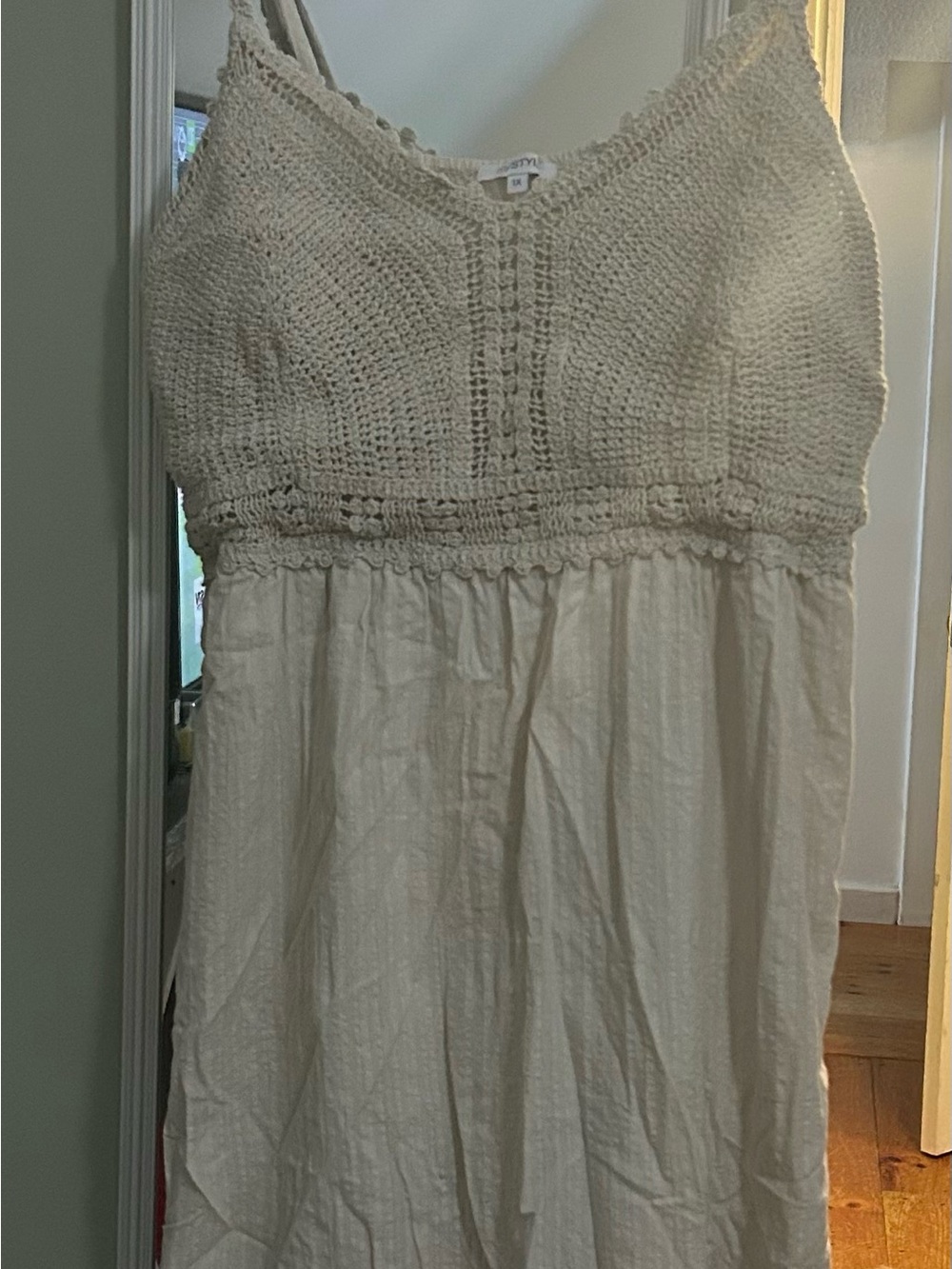 Handmade-Style Cream Crochet Bodice Maxi Dress